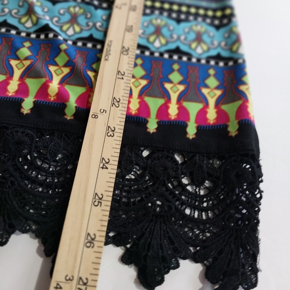 Ali Miles Black Tunic with Multicolor Geometric Trim and Crochet Hem - Picture 6 of 15